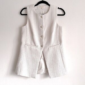 MARLED ELEGANT TWEED SLEEVELESS LONG VEST JACKET CAREER FEMININE Off White S